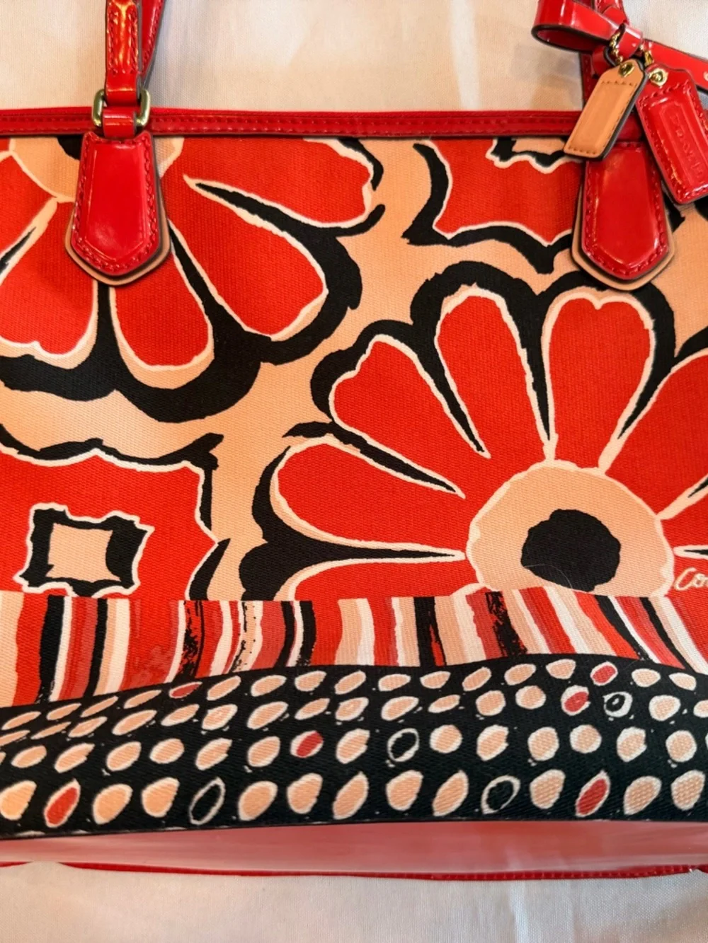 Coach No 25123 Poppy Orange Floral Scarf Tote Satchel - Picture 2 of 14